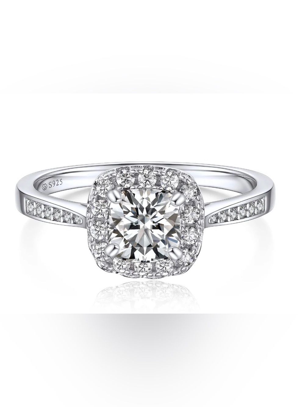 1.33 CTW Cushion Moissanite Halo Ring D VVS1 925 Sterling Silver 18K White Gold